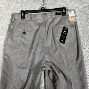 Haggar Dress Pants Mens 34x29 Grey Herringbone Pleated Cuffed Business NEW